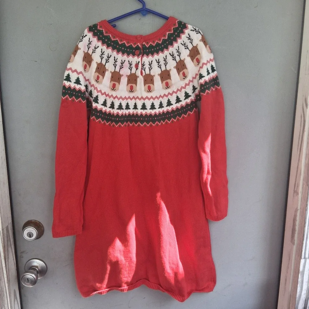 Gymboree Fair Isle Knit Reindeer Christmas Dress 8 VGUC
